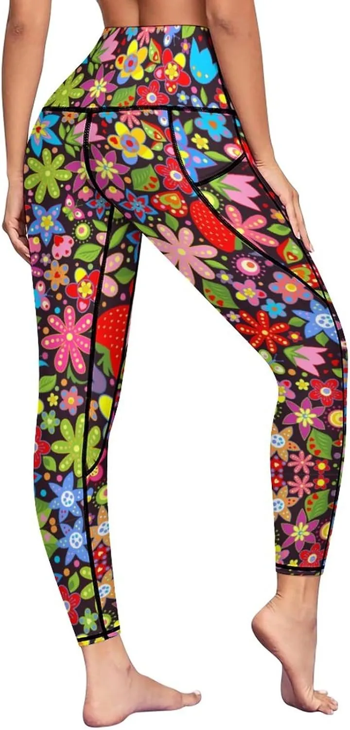 High Waist Yoga Pants with Pockets Tummy Control Workout Running 4 Way Stretch Yoga Leggings for Girls Women