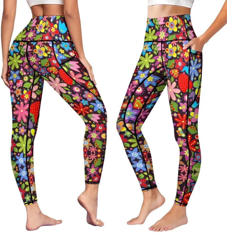 High Waist Yoga Pants with Pockets Tummy Control Workout Running 4 Way Stretch Yoga Leggings for Girls Women