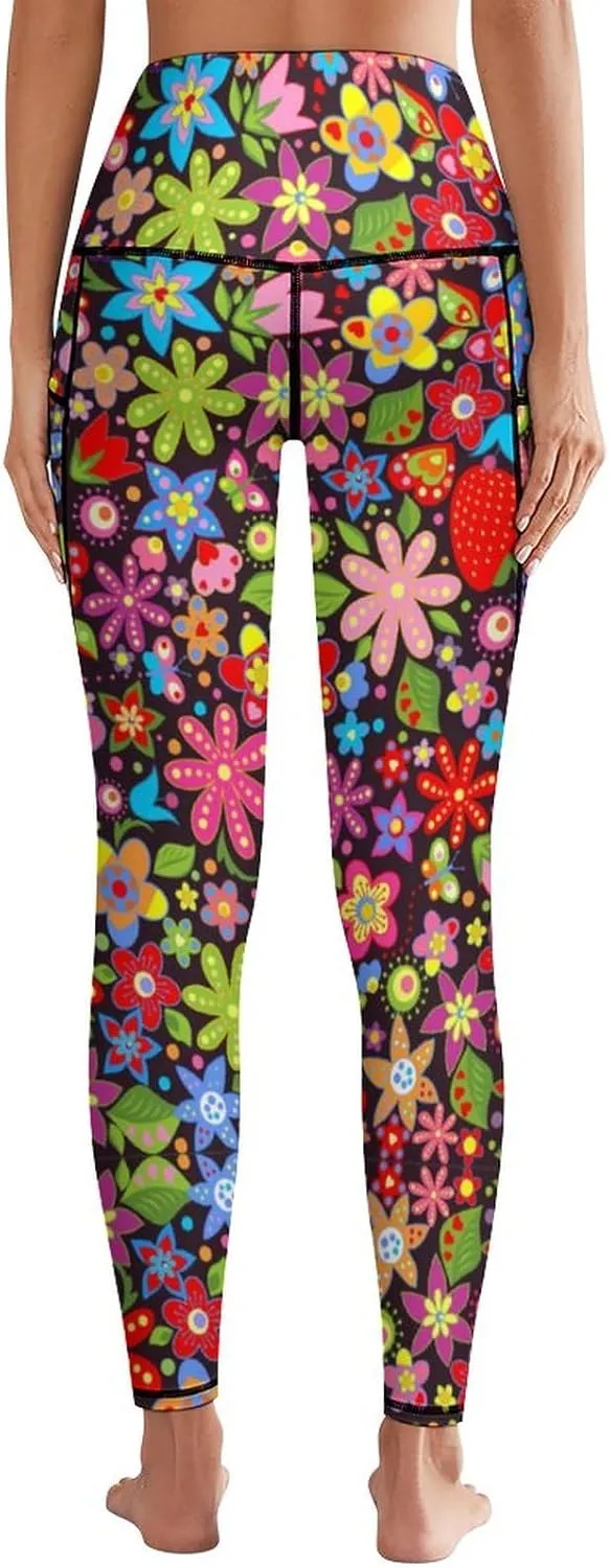 High Waist Yoga Pants with Pockets Tummy Control Workout Running 4 Way Stretch Yoga Leggings for Girls Women