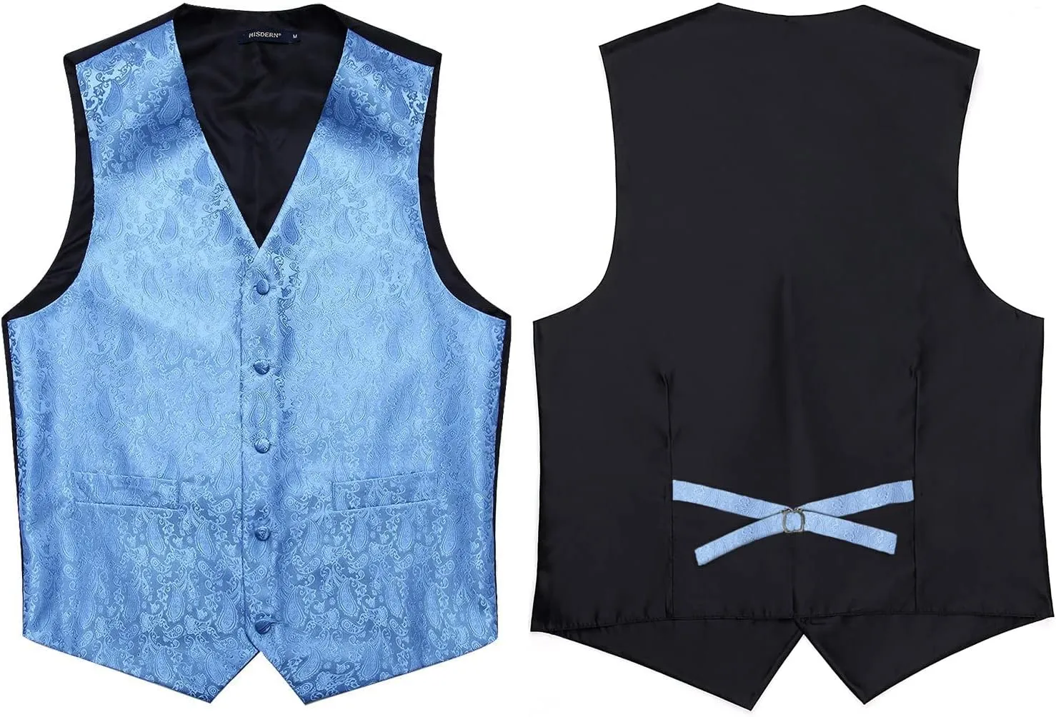 HISDERN 3PC Men's Paisley Floral Jacquard Suit Vest & Necktie and Pocket Square Formal Waistcoat for Tuxedo Wedding Party
