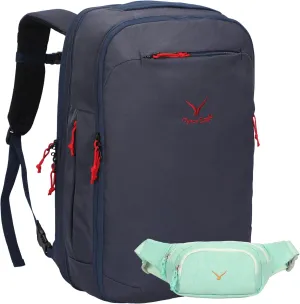 Hynes Eagle TSA Friendly Travel Backpack for Men Women Carry on Backpack 40L Flight Approved Laptop Backpack for 17 inches Compressible Weekender Bag Overnight Backpack Dark Blue with Waist Pack Mint