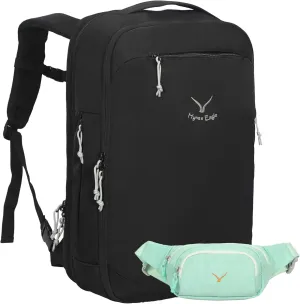 Hynes Eagle TSA Friendly Travel Backpack for Men Women Carry on Backpack 40L Flight Approved Laptop Backpack for 17 inches Compressible Weekender Bag Overnight Backpack Jet Black with Waist Pack Mint