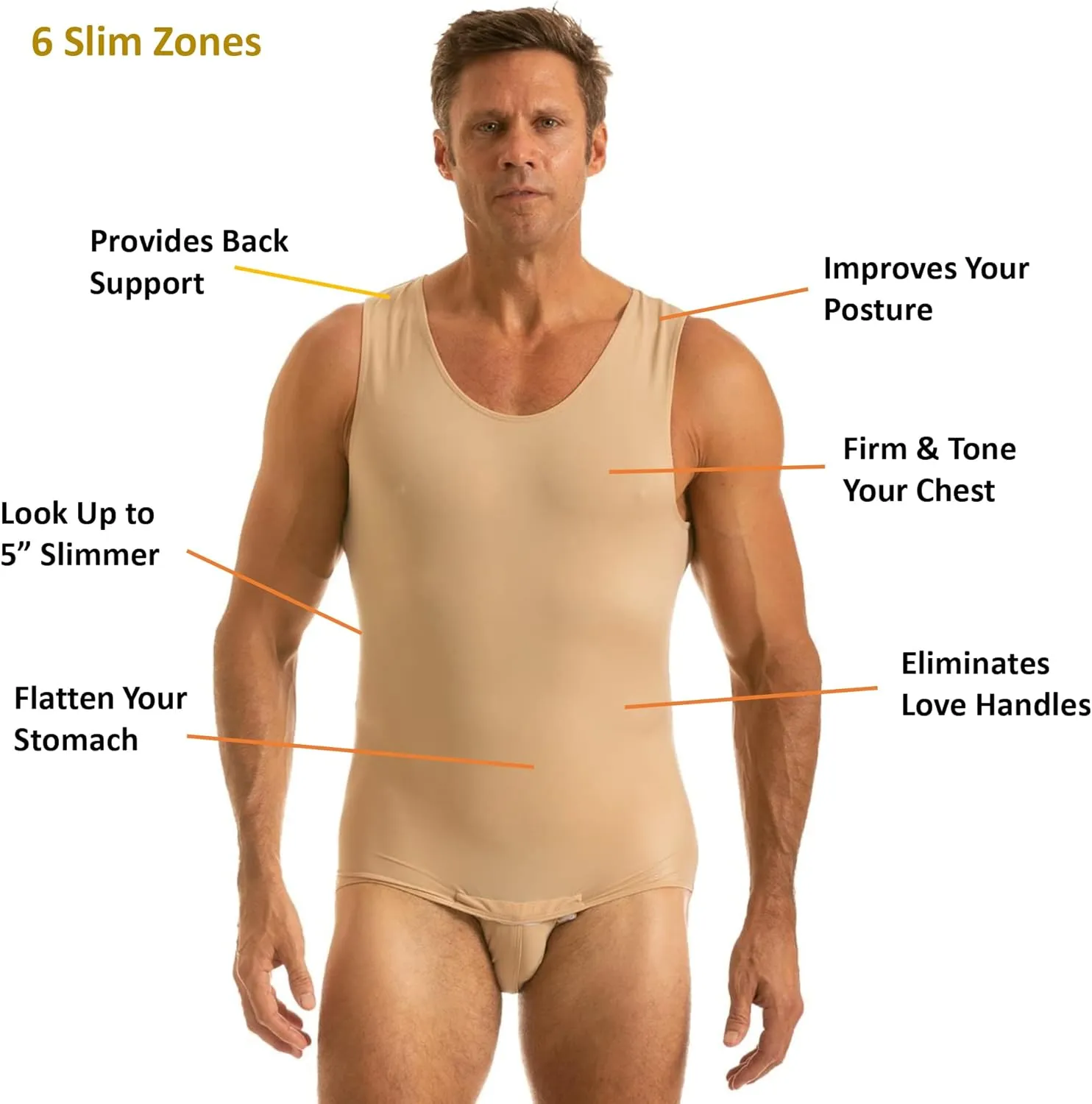 Insta Slim Mens Compression Slimming Tank Bodysuit (made in the USA)