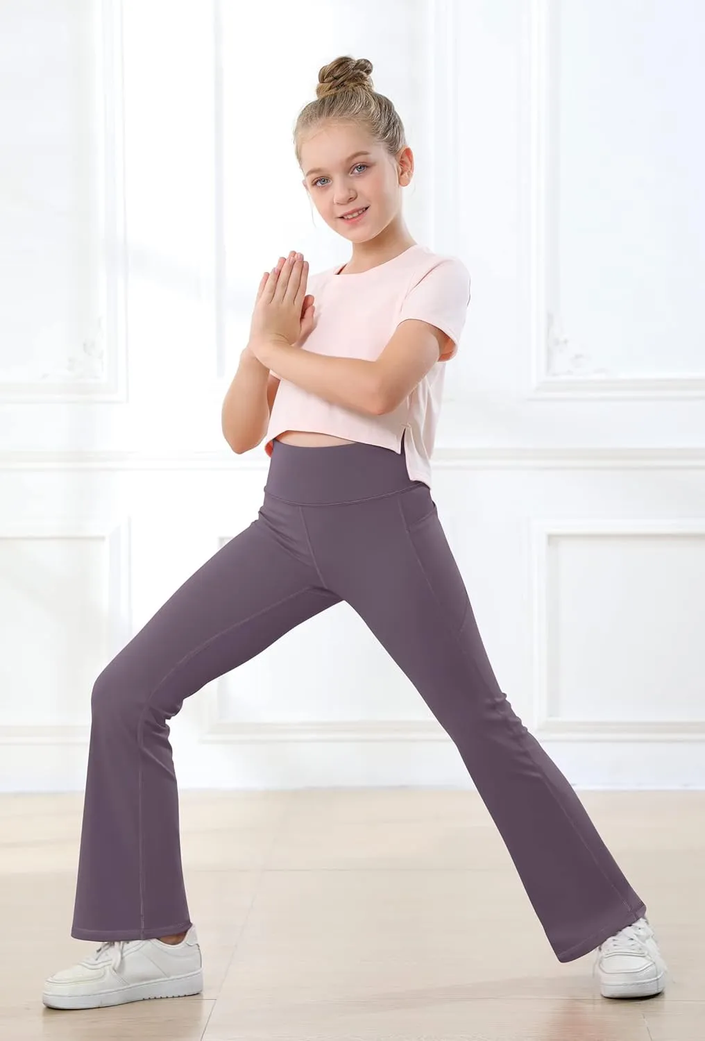 IUGA Girls Flare Leggings High Waist Cute Preppy Clothes for Girls Uniform Pants with Pockets Bell Bottom Pants