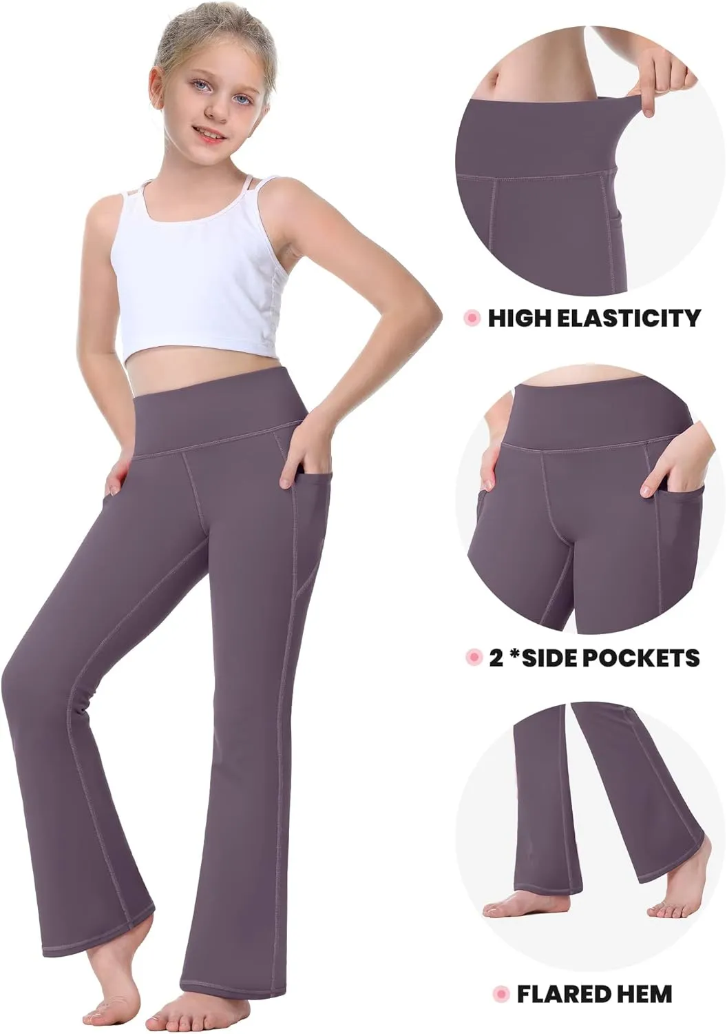 IUGA Girls Flare Leggings High Waist Cute Preppy Clothes for Girls Uniform Pants with Pockets Bell Bottom Pants