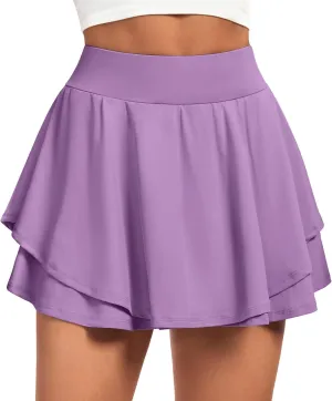 IUGA Tennis Skirt Pleated Skorts for Woman Double Ruffle Golf Skirts for Women Skort with Pockets Tummy Control Athletic