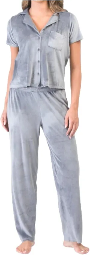 Juicy Couture Women's Short Sleeve Button Down and Pants Pajama Set