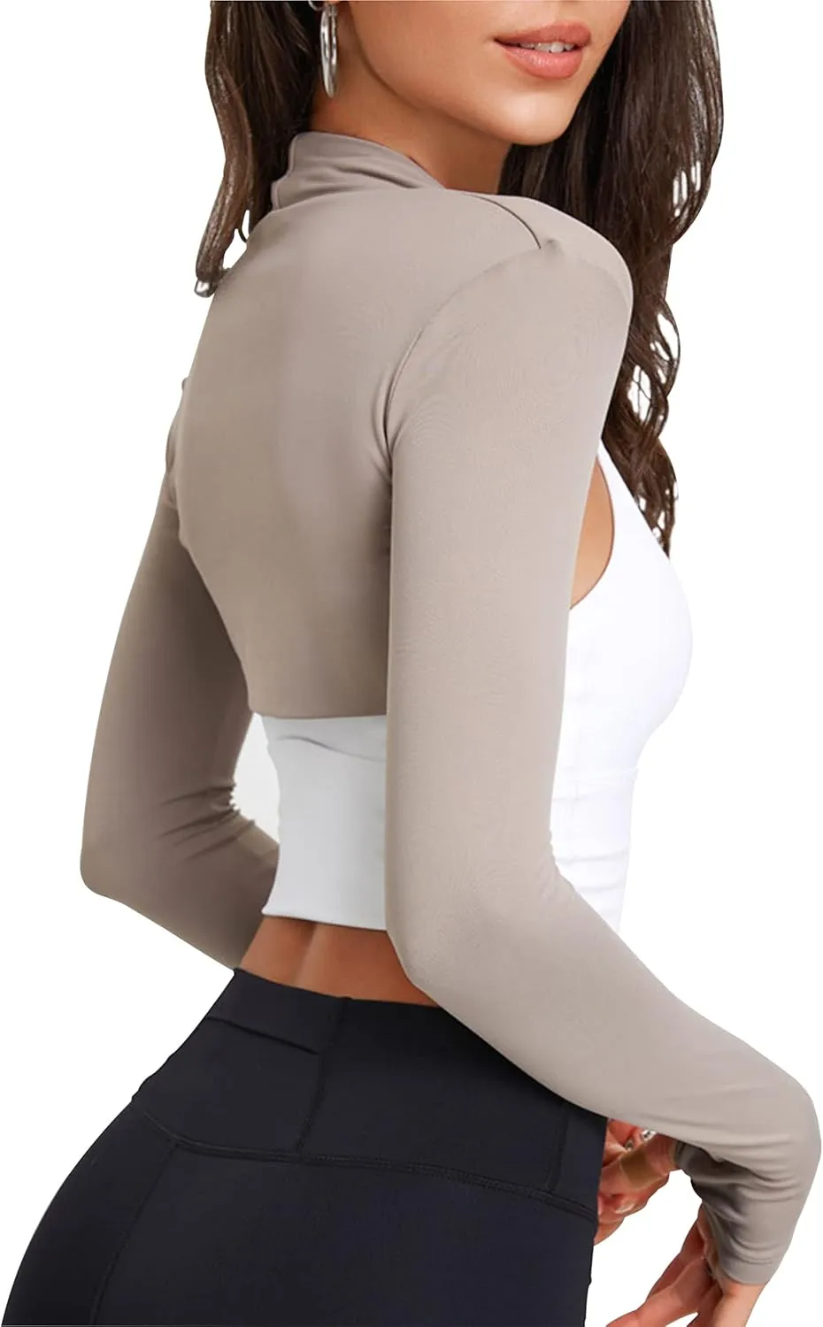 KAMISSY Women Workout Long Sleeve Bolero Shrug Crop Top with Thumb Hole Slim Athletic Open Front Cropped Cardigan Shrug Shirt