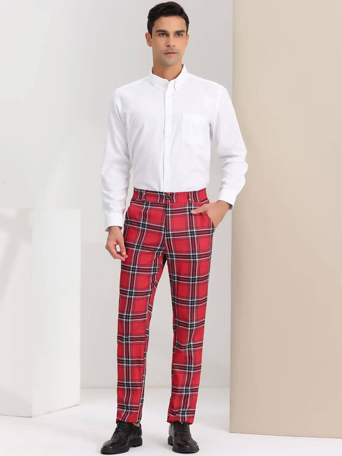 Lars Amadeus Men's Plaid Dress Pants Casual Slim Fit Checkered Business Trousers