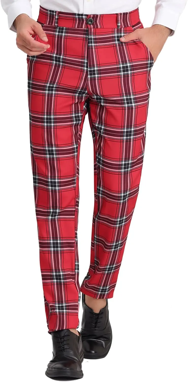 Lars Amadeus Men's Plaid Dress Pants Casual Slim Fit Checkered Business Trousers