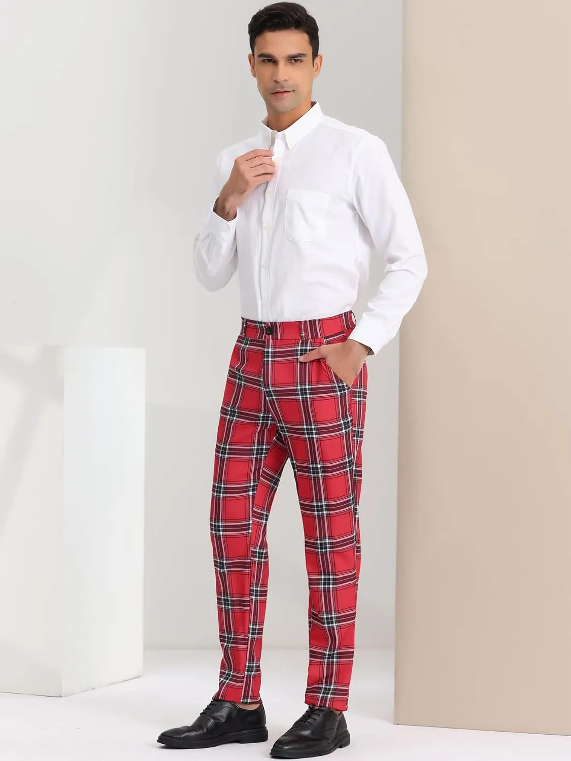 Lars Amadeus Men's Plaid Dress Pants Casual Slim Fit Checkered Business Trousers