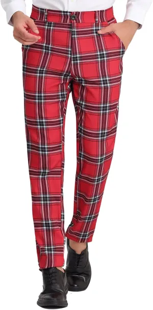 Lars Amadeus Men's Plaid Dress Pants Casual Slim Fit Checkered Business Trousers