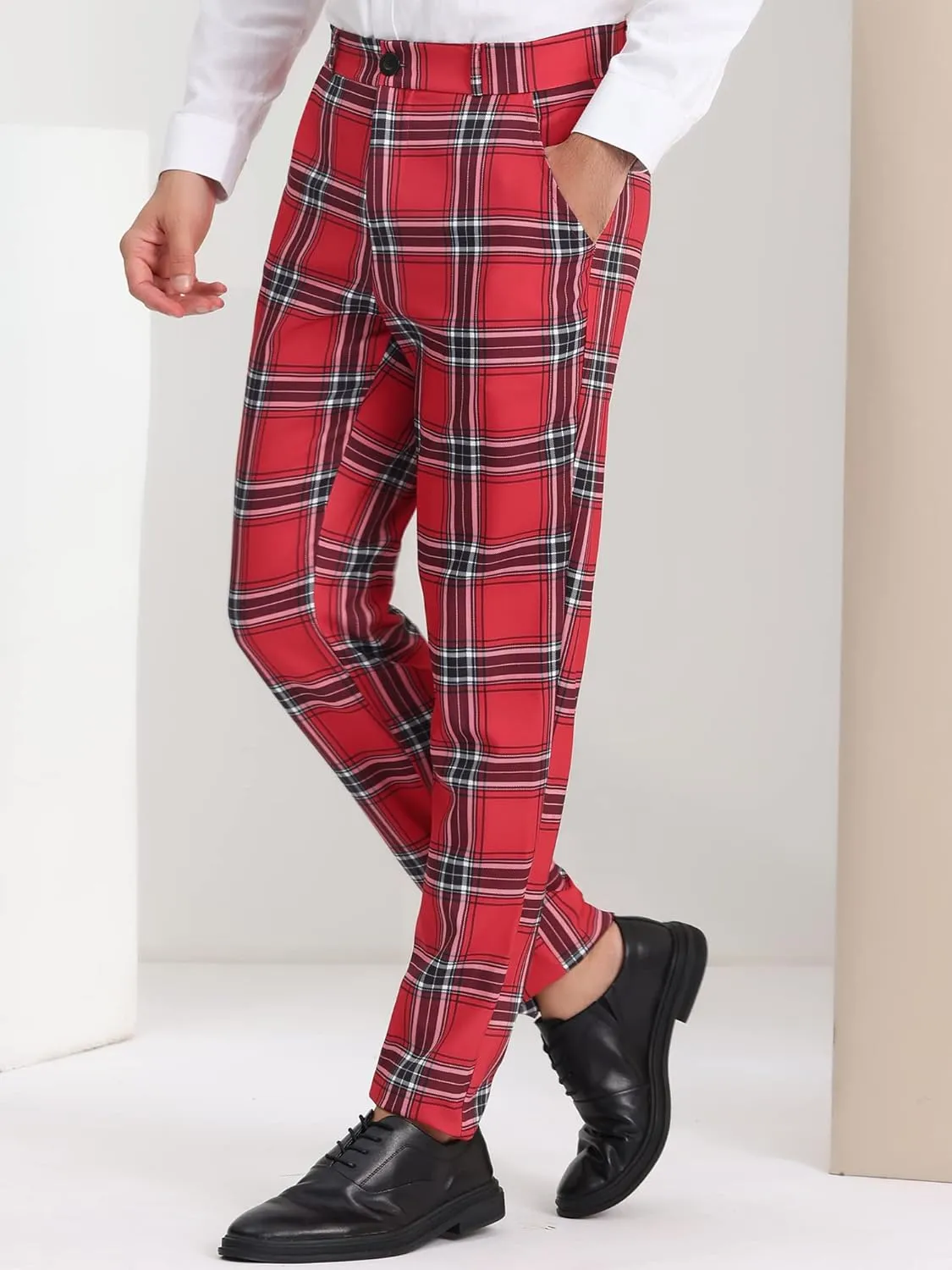 Lars Amadeus Men's Plaid Dress Pants Casual Slim Fit Checkered Business Trousers