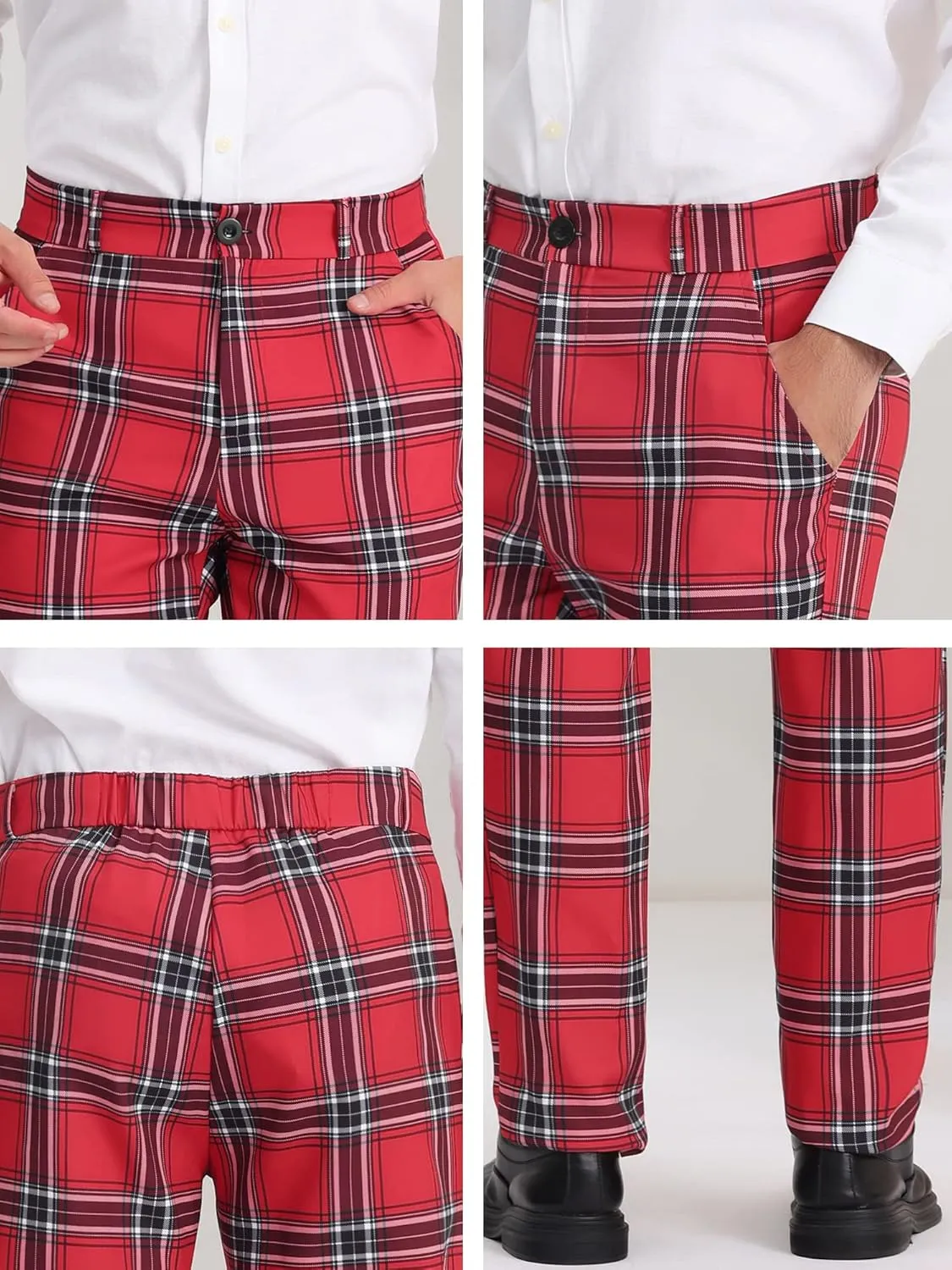 Lars Amadeus Men's Plaid Dress Pants Casual Slim Fit Checkered Business Trousers