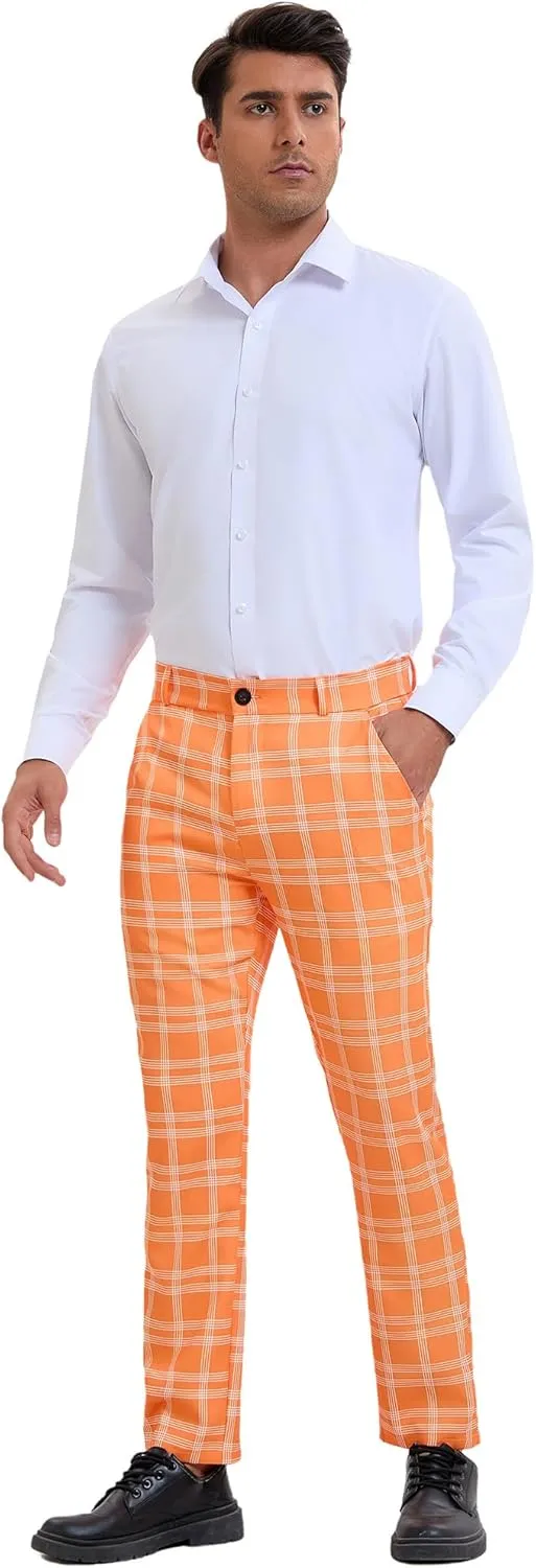 Lars Amadeus Men's Plaid Dress Pants Flat Front Regular Fit Business Checked Trousers