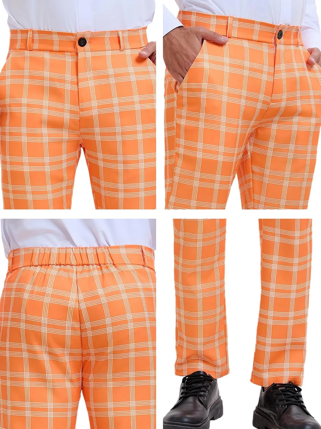 Lars Amadeus Men's Plaid Dress Pants Flat Front Regular Fit Business Checked Trousers