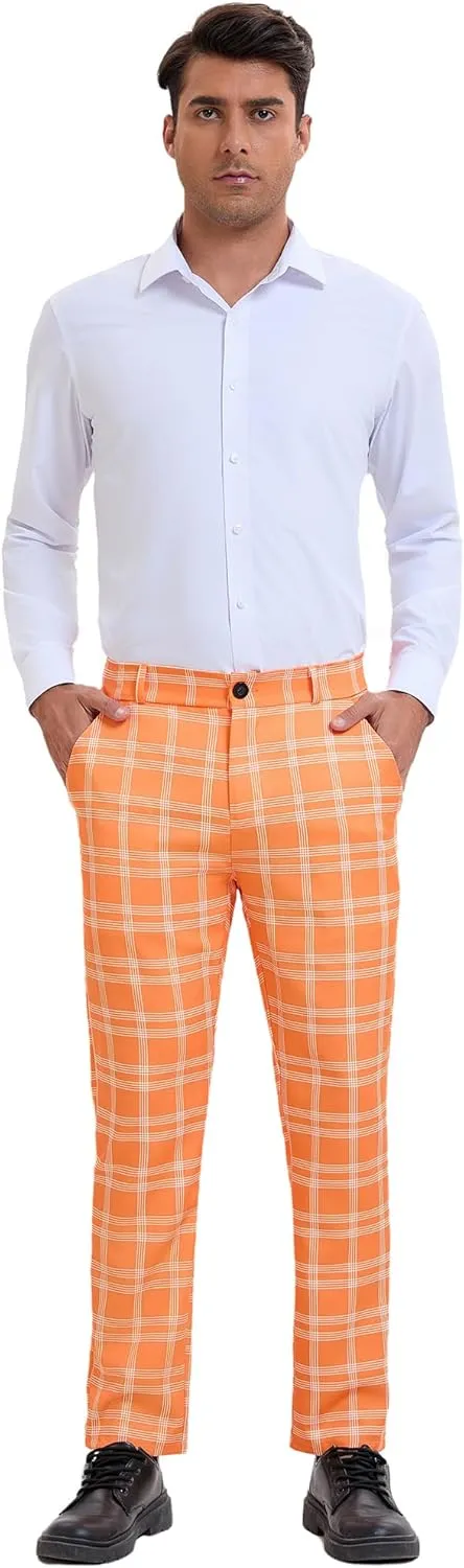 Lars Amadeus Men's Plaid Dress Pants Flat Front Regular Fit Business Checked Trousers