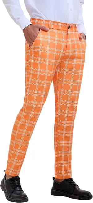 Lars Amadeus Men's Plaid Dress Pants Flat Front Regular Fit Business Checked Trousers