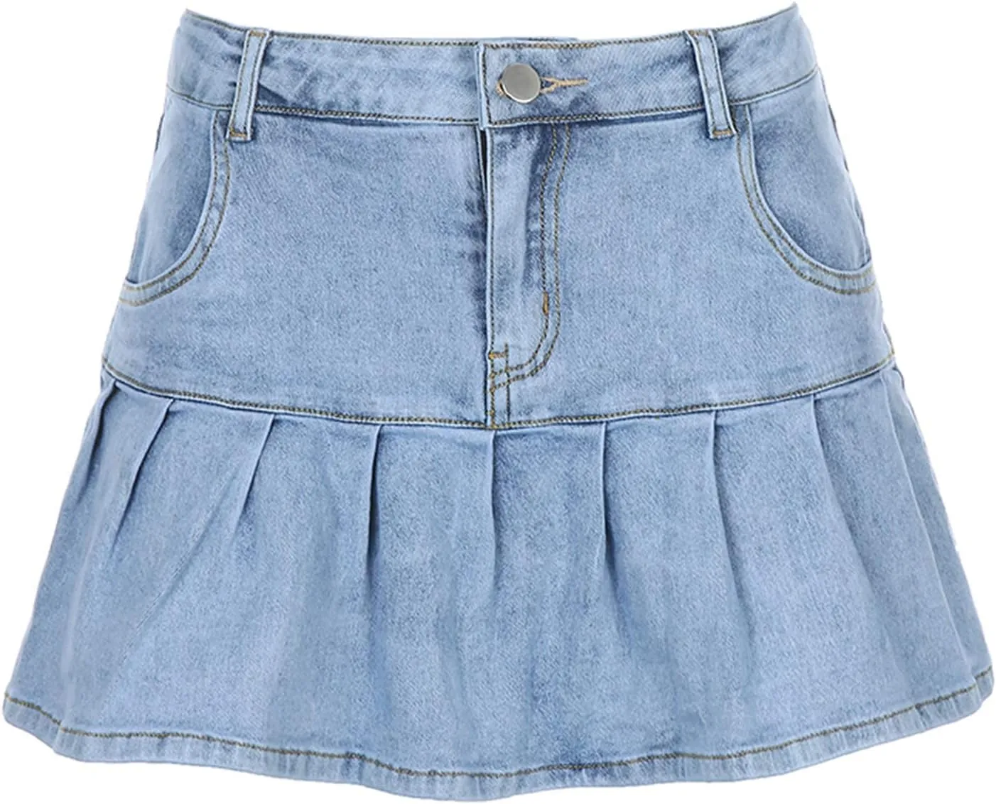 lisenraIn Women Girls Pleated Mini Skirt High Waist Denim Skirt School Uniform Tennis Skirt with Shorts Underneath
