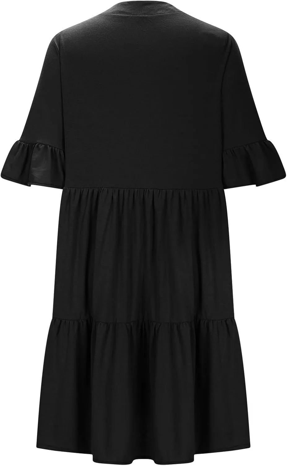Lmdudan Dresses for Women Summer V Neck Ruffle Sleeve A Line Tiered Flowy Dresses Casual Trendy Mini Beach Dress with Pockets