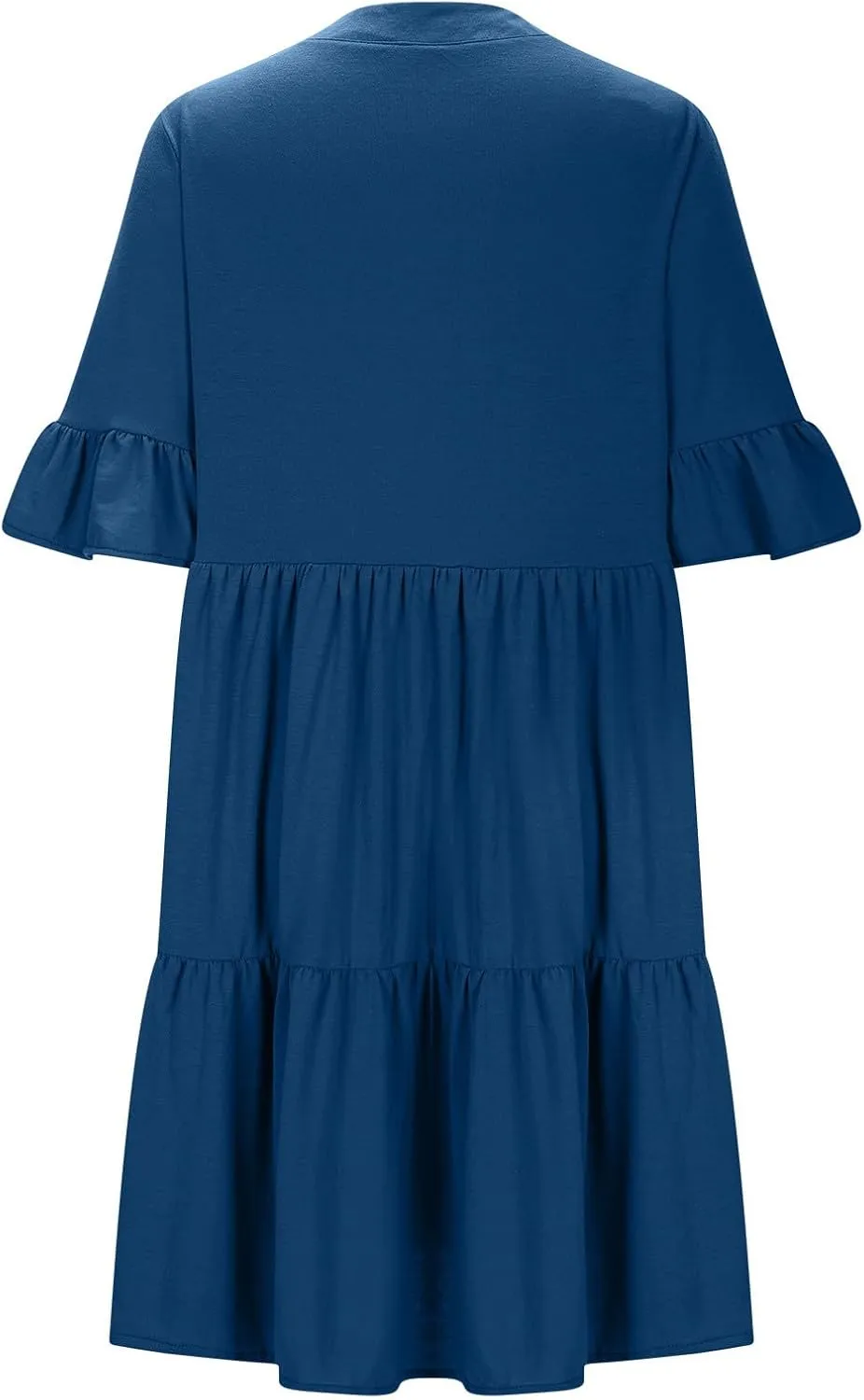 Lmdudan Womens Mini Beach Dress with Pockets 2025 Summer Trendy Dresses Ruffle Short Sleeve V Neck A Line Tiered Flowy Dress