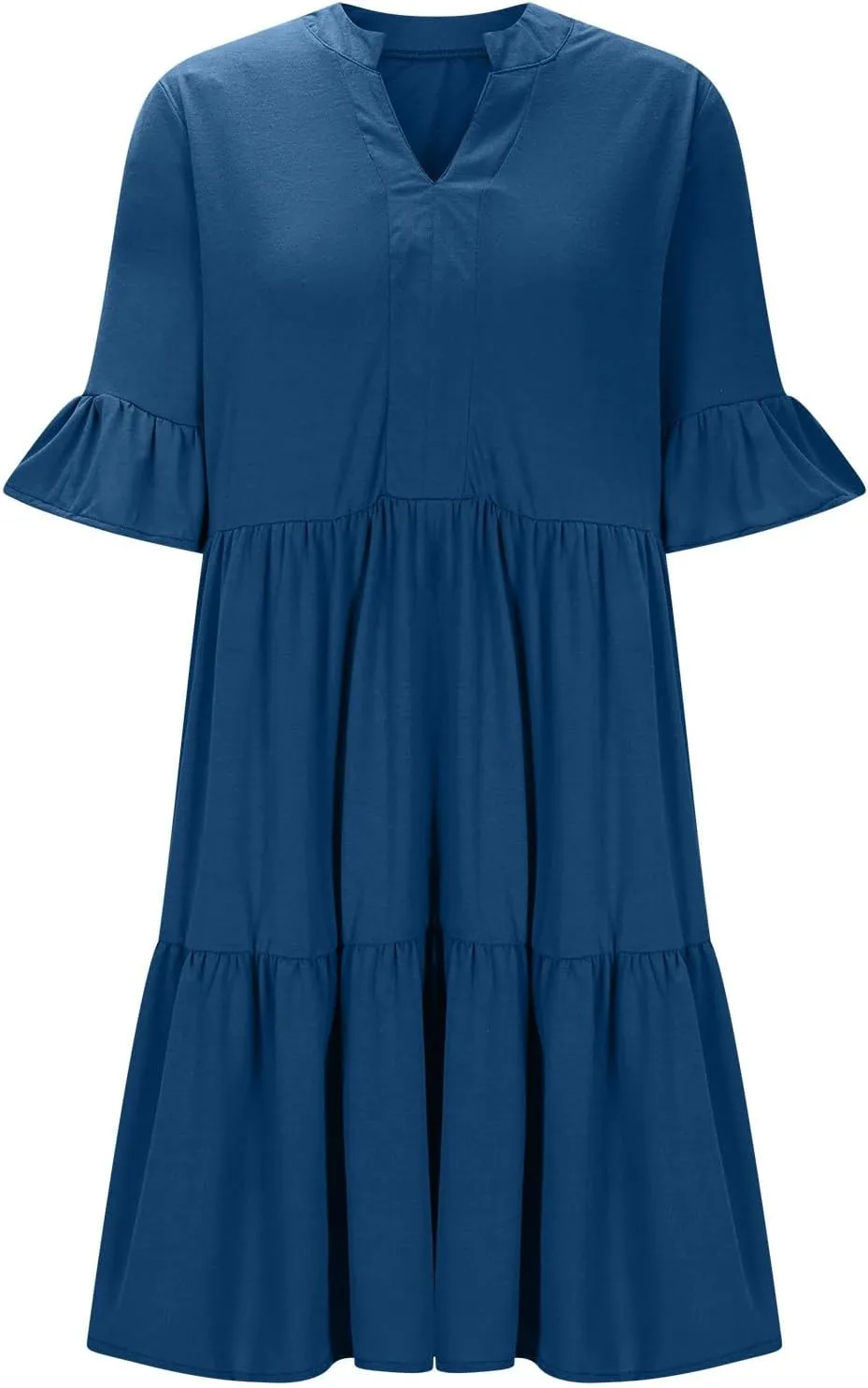 Lmdudan Womens Mini Beach Dress with Pockets 2025 Summer Trendy Dresses Ruffle Short Sleeve V Neck A Line Tiered Flowy Dress