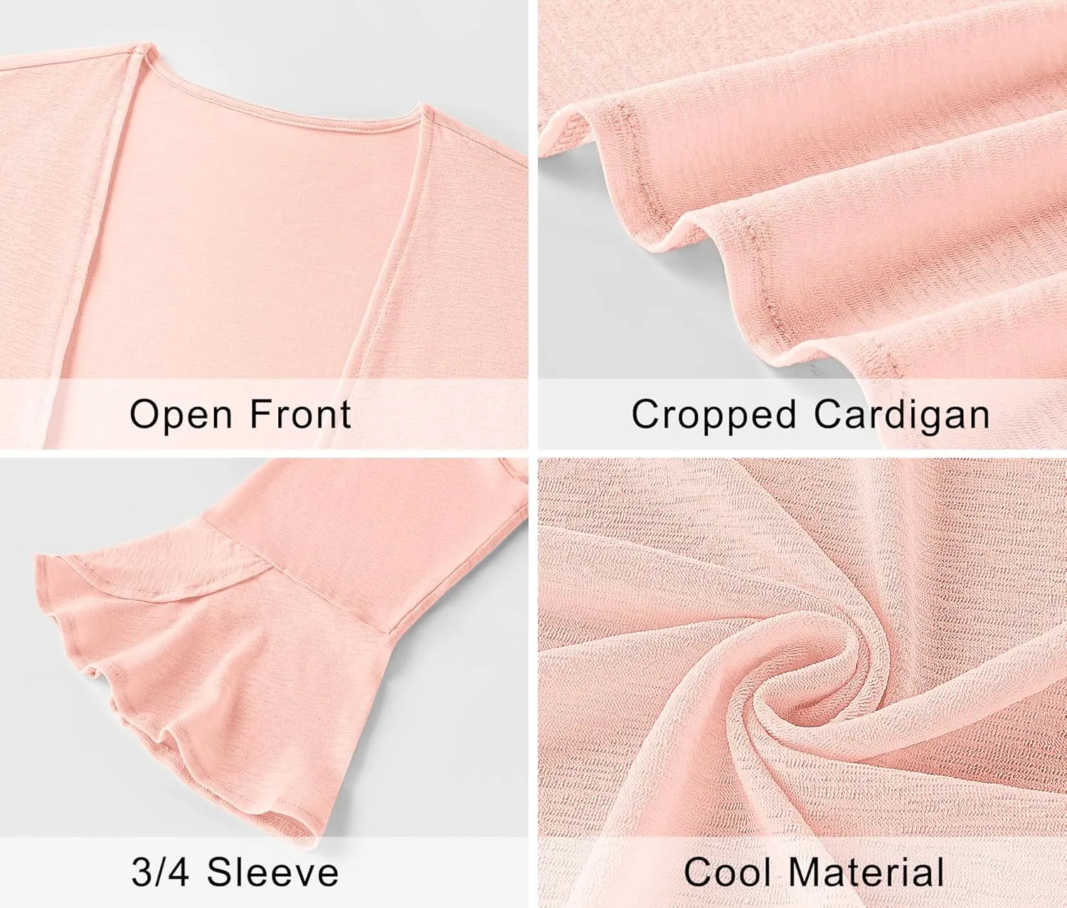 LOMON 3/4 Sleeve Cropped Cardigan for Women Lightweight Open Front Bolero Shrug for Dresses