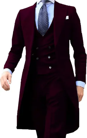 Long Tail Coat 3 Piece Gentleman Man Suits Male Fashion Groom Tuxedo for Wedding Prom Jacket Waistcoat with Pants