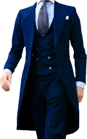 Long Tail Coat 3 Piece Gentleman Man Suits Male Fashion Groom Tuxedo for Wedding Prom Jacket Waistcoat with Pants