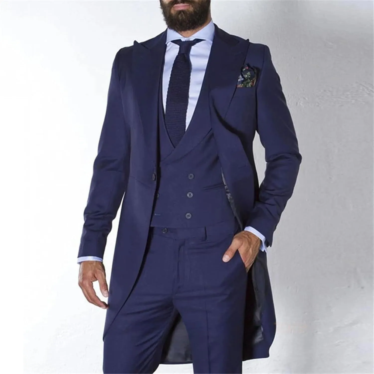 Long Tail Coat 3 Piece Gentleman Man Suits Male Fashion Groom Tuxedo for Wedding Prom Jacket Waistcoat with Pants