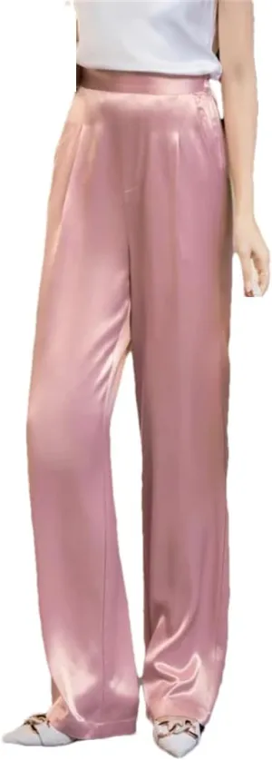 Loose High Waist Satin Pants for Women Long Pants Wide Leg Trousers