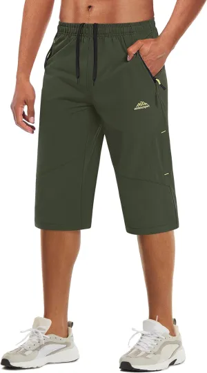 MAGCOMSEN Men's Capri Shorts Quick Dry Below Knee 3/4 Capri Pants with Zipper Pockets for Workout Running Training Summer