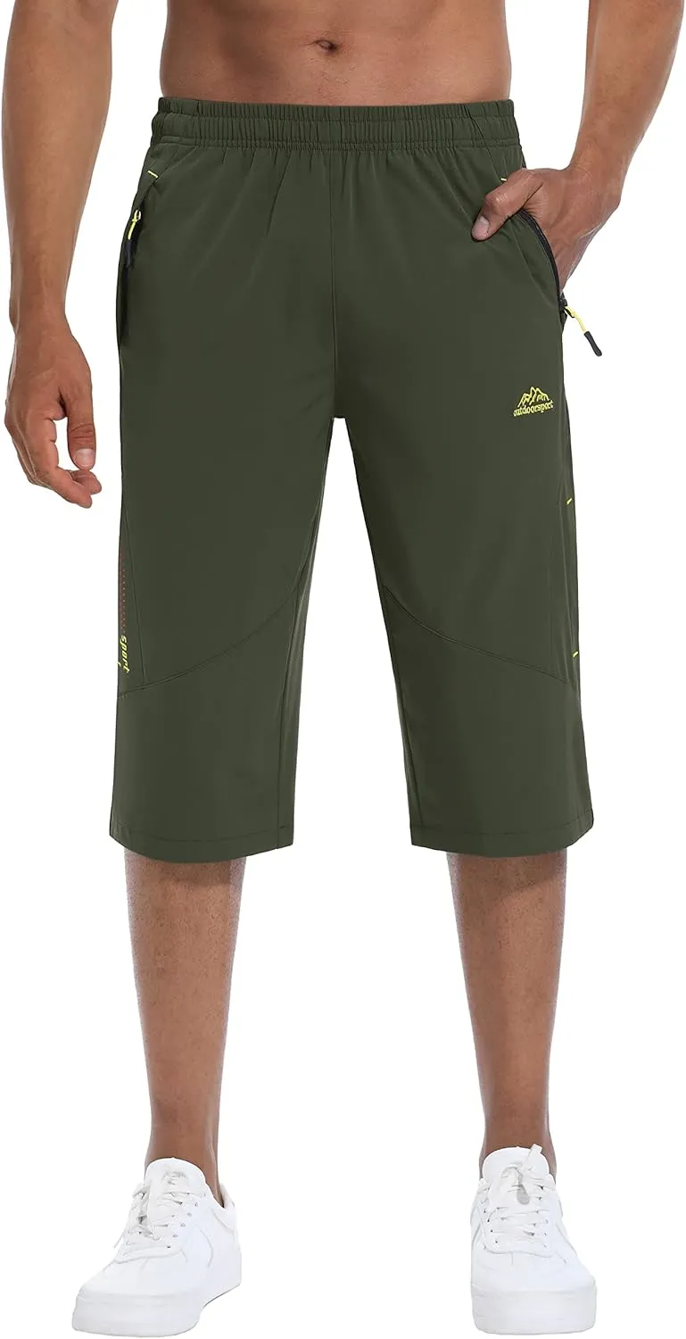 MAGCOMSEN Men's Capri Shorts Quick Dry Below Knee 3/4 Capri Pants with Zipper Pockets for Workout Running Training Summer