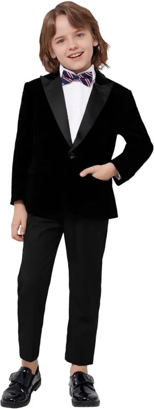 MAGE MALE Boys Velvet 3 Pieces Suit Multiple Colour Jacket Pants Set for Wedding Prom Party Tuxedo with Kids Suspenders