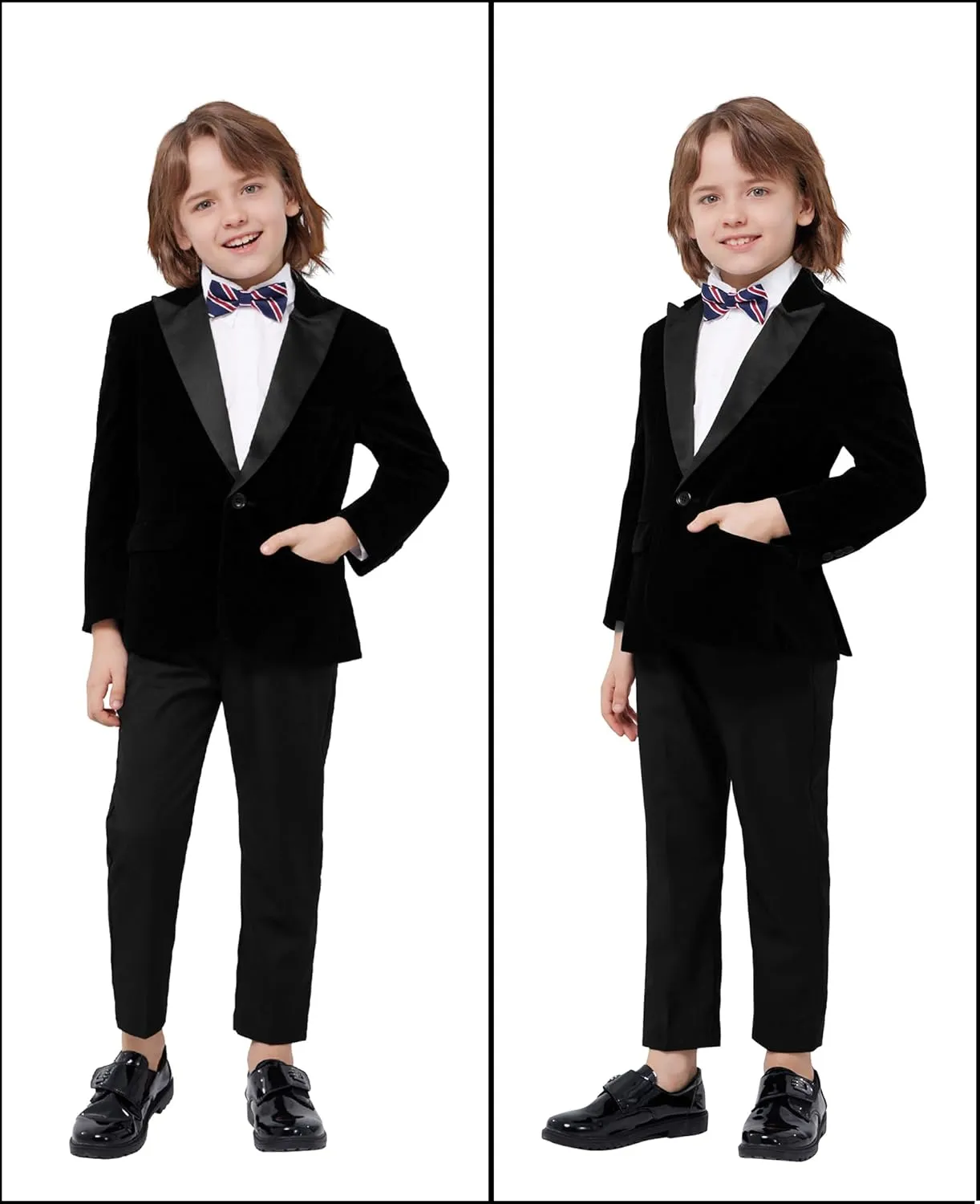 MAGE MALE Boys Velvet 3 Pieces Suit Multiple Colour Jacket Pants Set for Wedding Prom Party Tuxedo with Kids Suspenders