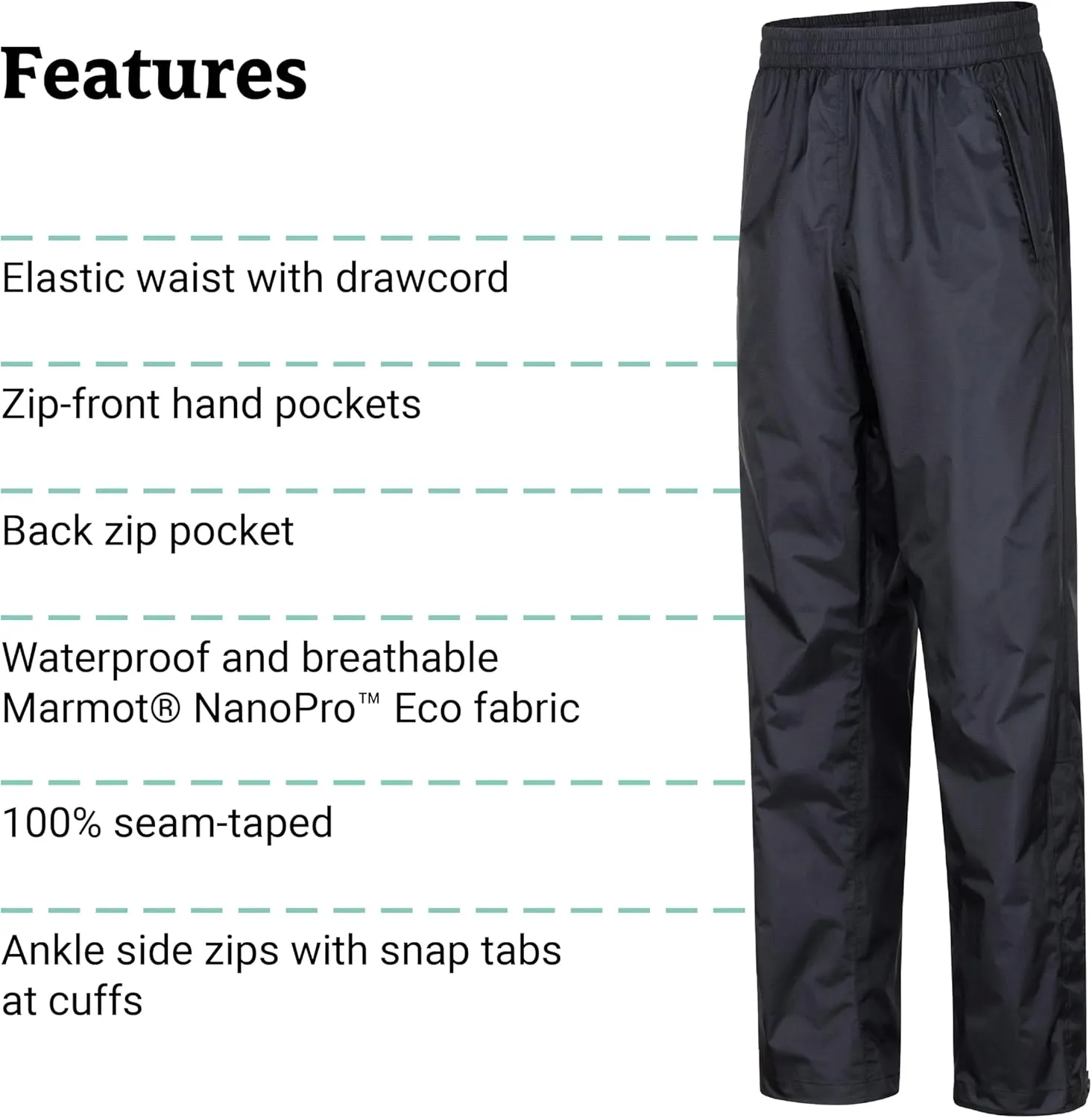 MARMOT Men's Precip Eco Rain Lightweight, Waterproof, Packable Hiking Pants Made with Recycled Materials