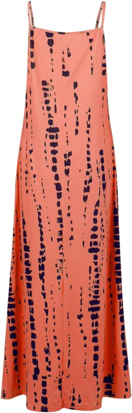 Maxi Dresses for Women,2024 Summer Trendy Floral Print Sling Sundress,Casual V Neck Flowy Ruched Boho Beach Dress