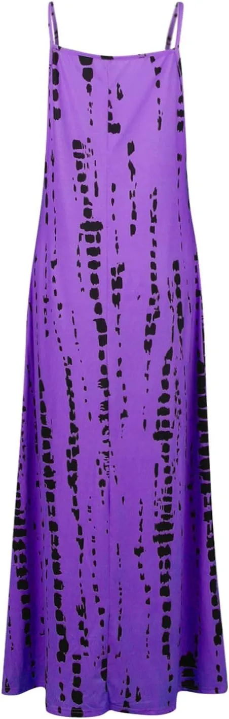 Maxi Dresses for Women,2024 Summer Trendy Floral Print Sling Sundress,Casual V Neck Flowy Ruched Boho Beach Dress