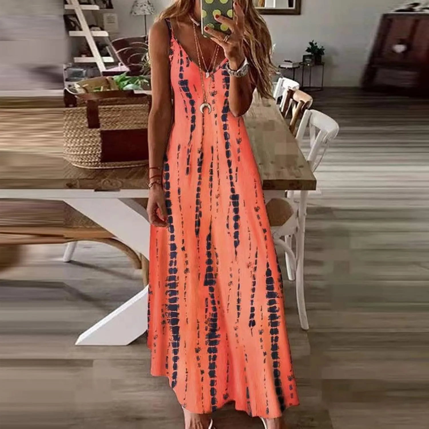 Maxi Dresses for Women,2024 Summer Trendy Floral Print Sling Sundress,Casual V Neck Flowy Ruched Boho Beach Dress