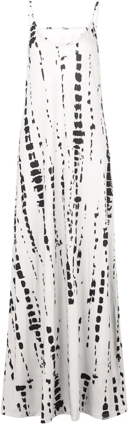 Maxi Dresses for Women,2024 Summer Trendy Floral Print Sling Sundress,Casual V Neck Flowy Ruched Boho Beach Dress
