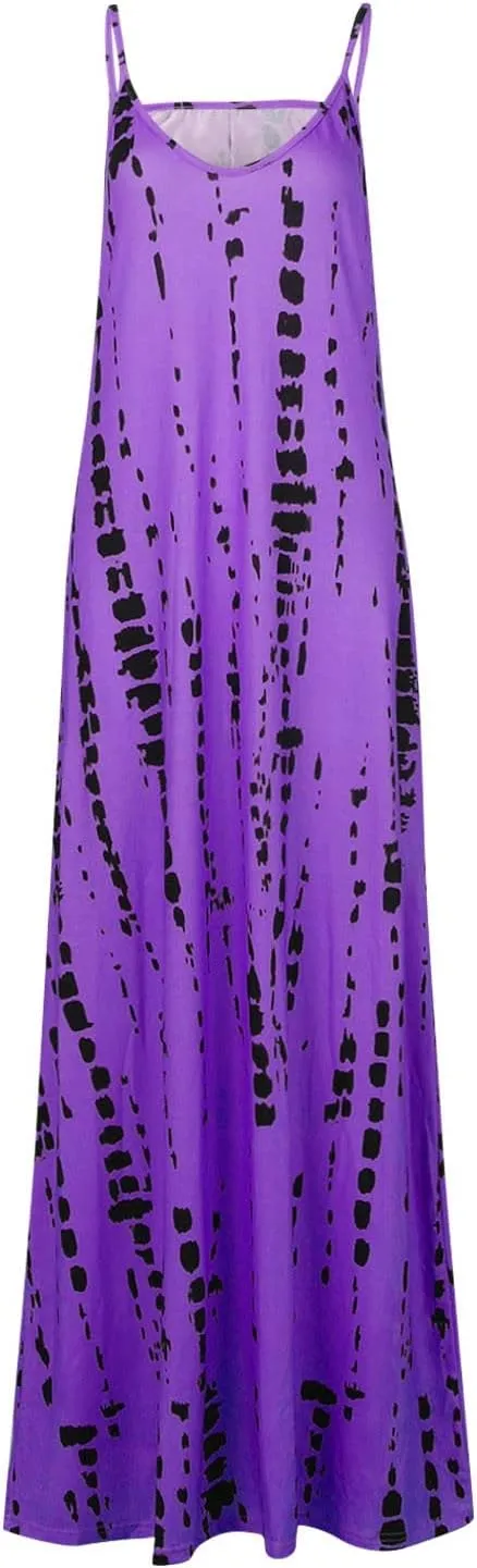 Maxi Dresses for Women,2024 Summer Trendy Floral Print Sling Sundress,Casual V Neck Flowy Ruched Boho Beach Dress
