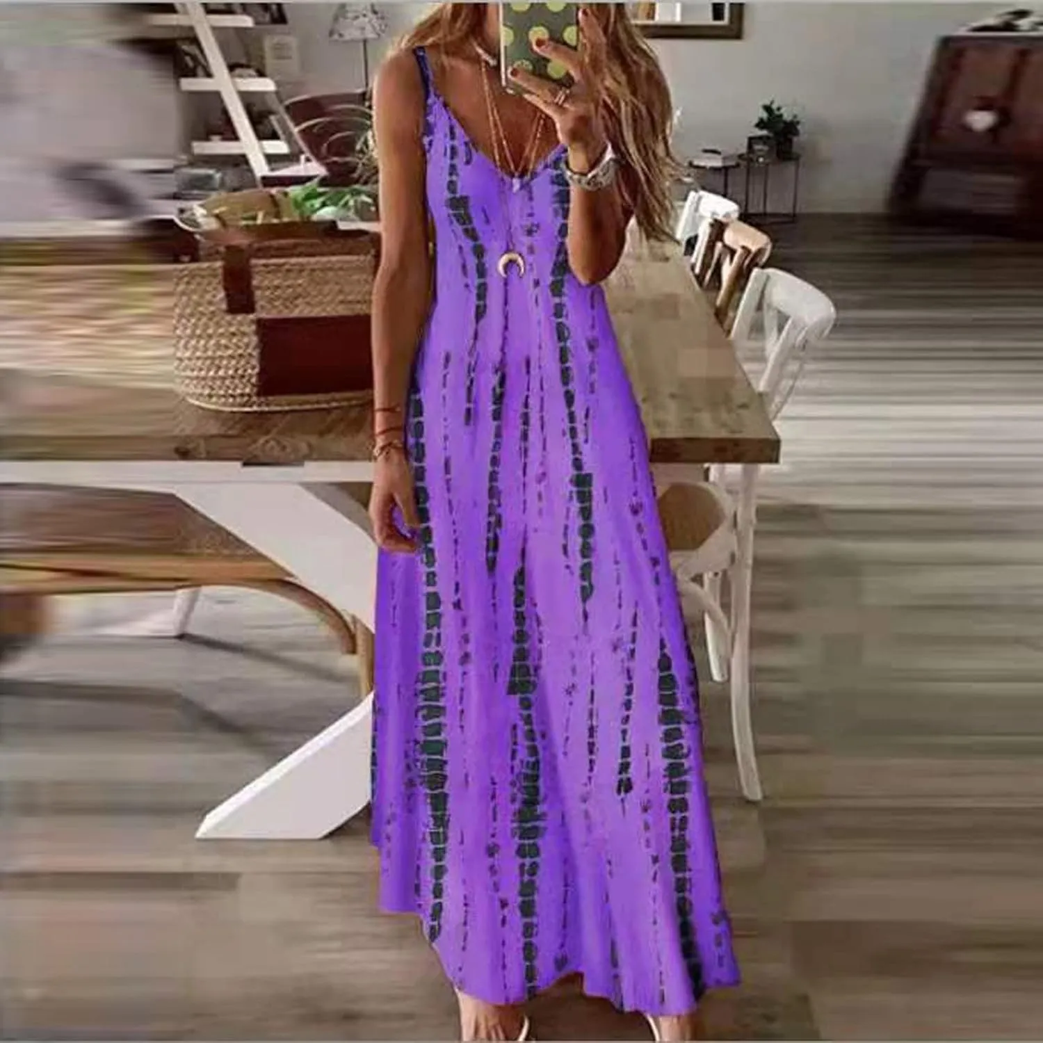 Maxi Dresses for Women,2024 Summer Trendy Floral Print Sling Sundress,Casual V Neck Flowy Ruched Boho Beach Dress
