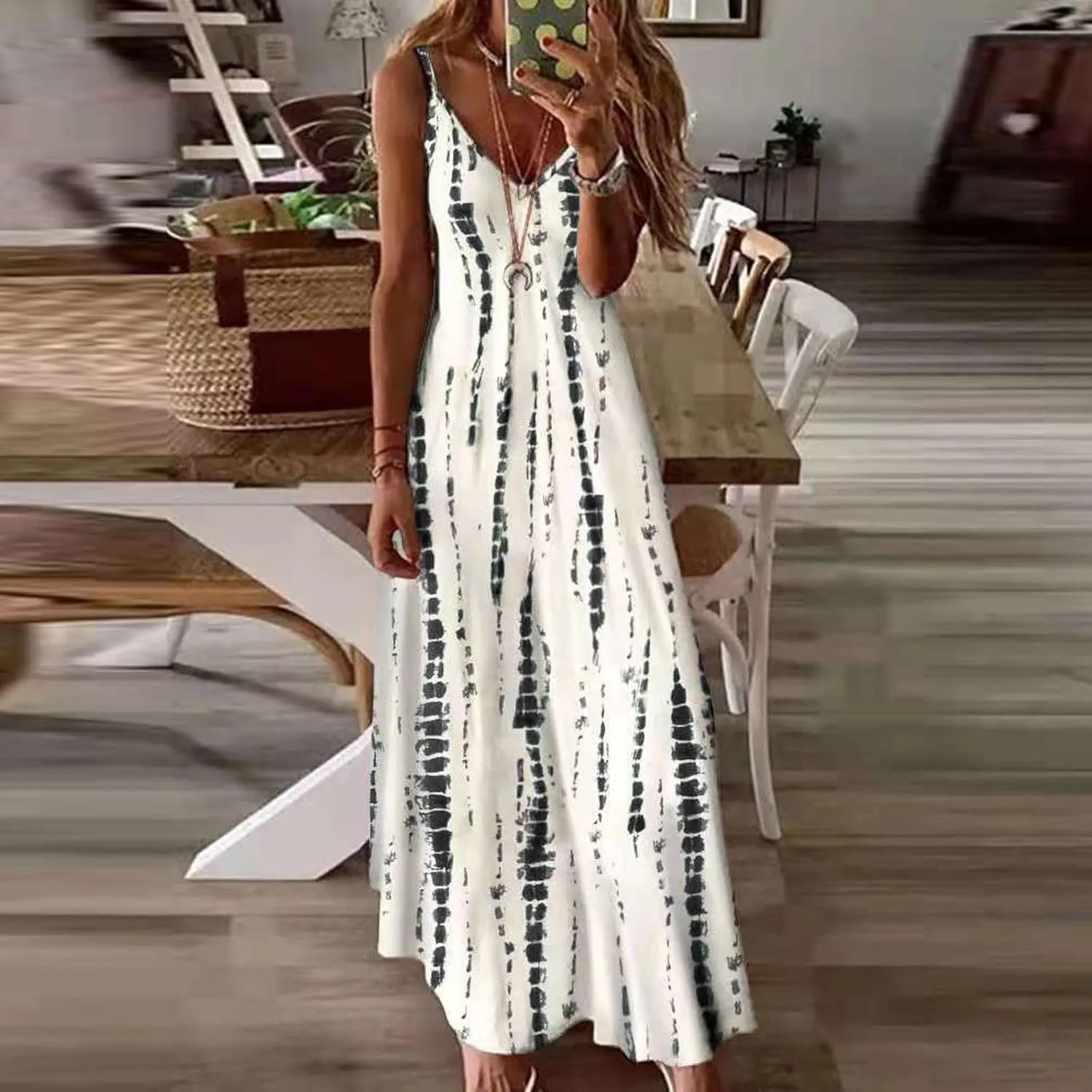 Maxi Dresses for Women,2024 Summer Trendy Floral Print Sling Sundress,Casual V Neck Flowy Ruched Boho Beach Dress