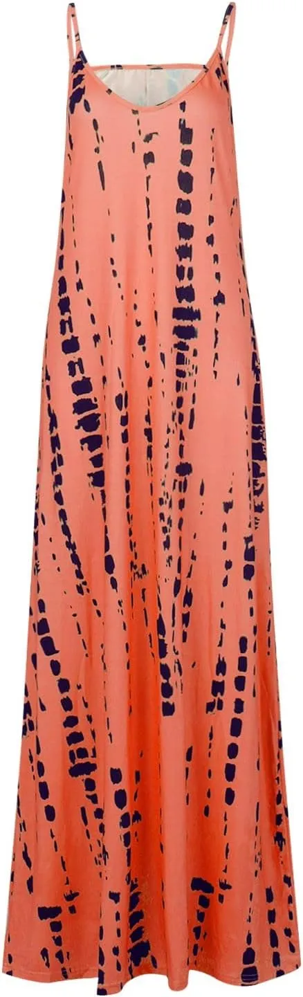 Maxi Dresses for Women,2024 Summer Trendy Floral Print Sling Sundress,Casual V Neck Flowy Ruched Boho Beach Dress