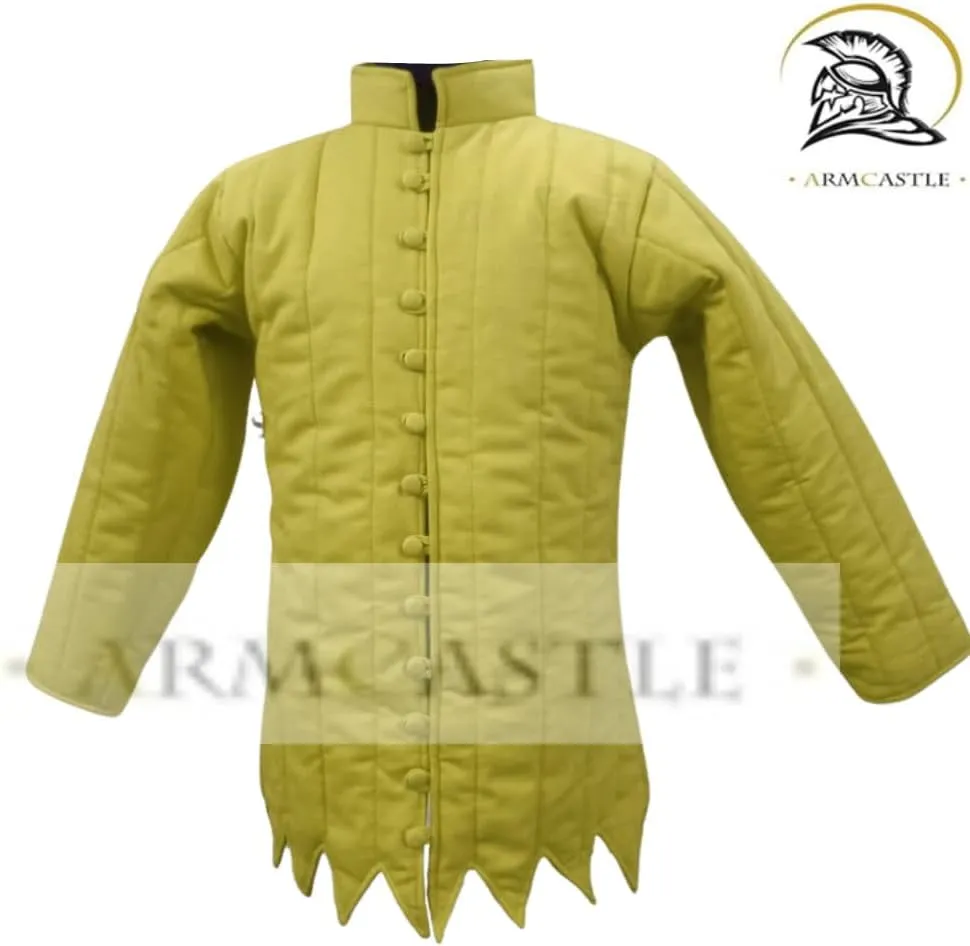 Medieval Gambeson Coat - Thick Padded Cotton Aketon Armor with Medium, Full Sleeves | SCA, LARP, Winter Costume.