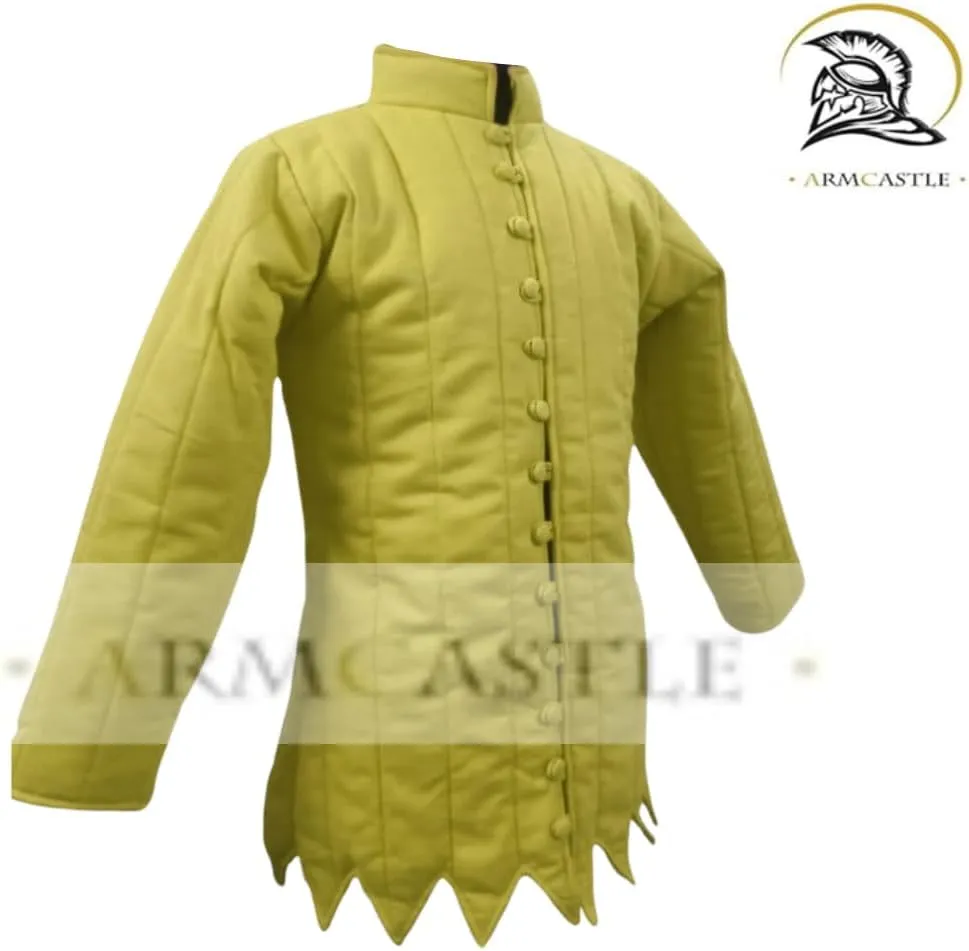 Medieval Gambeson Coat - Thick Padded Cotton Aketon Armor with Medium, Full Sleeves | SCA, LARP, Winter Costume.