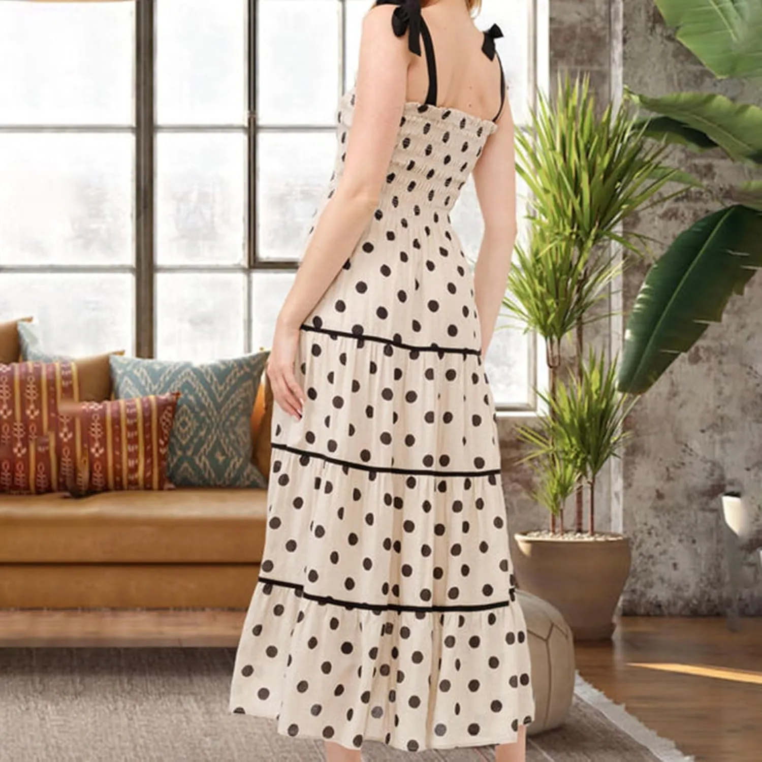 Meiweileya Tie Shoulder Smocked Maxi Dress for Women Square Neck Floral Printed Ruffle Long Dress Y2k Tiered Boho Sundress