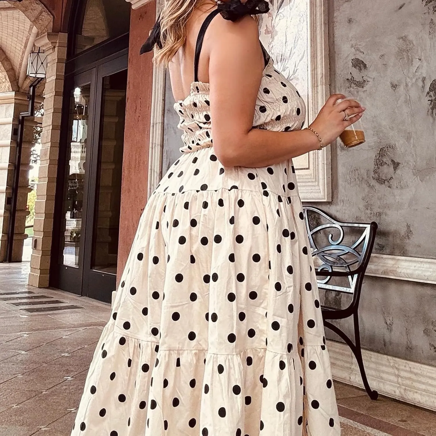 Meiweileya Tie Shoulder Smocked Maxi Dress for Women Square Neck Floral Printed Ruffle Long Dress Y2k Tiered Boho Sundress
