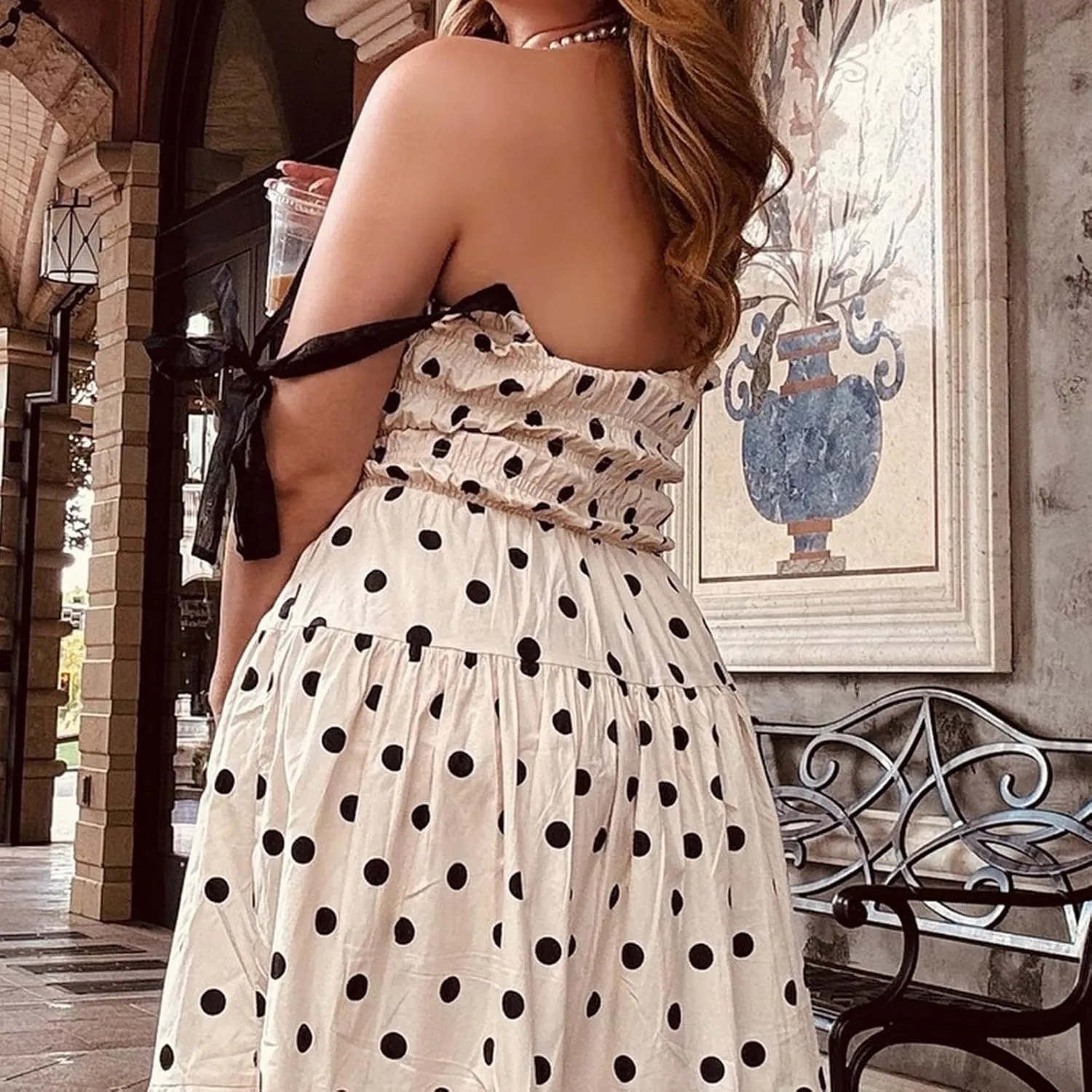 Meiweileya Tie Shoulder Smocked Maxi Dress for Women Square Neck Floral Printed Ruffle Long Dress Y2k Tiered Boho Sundress