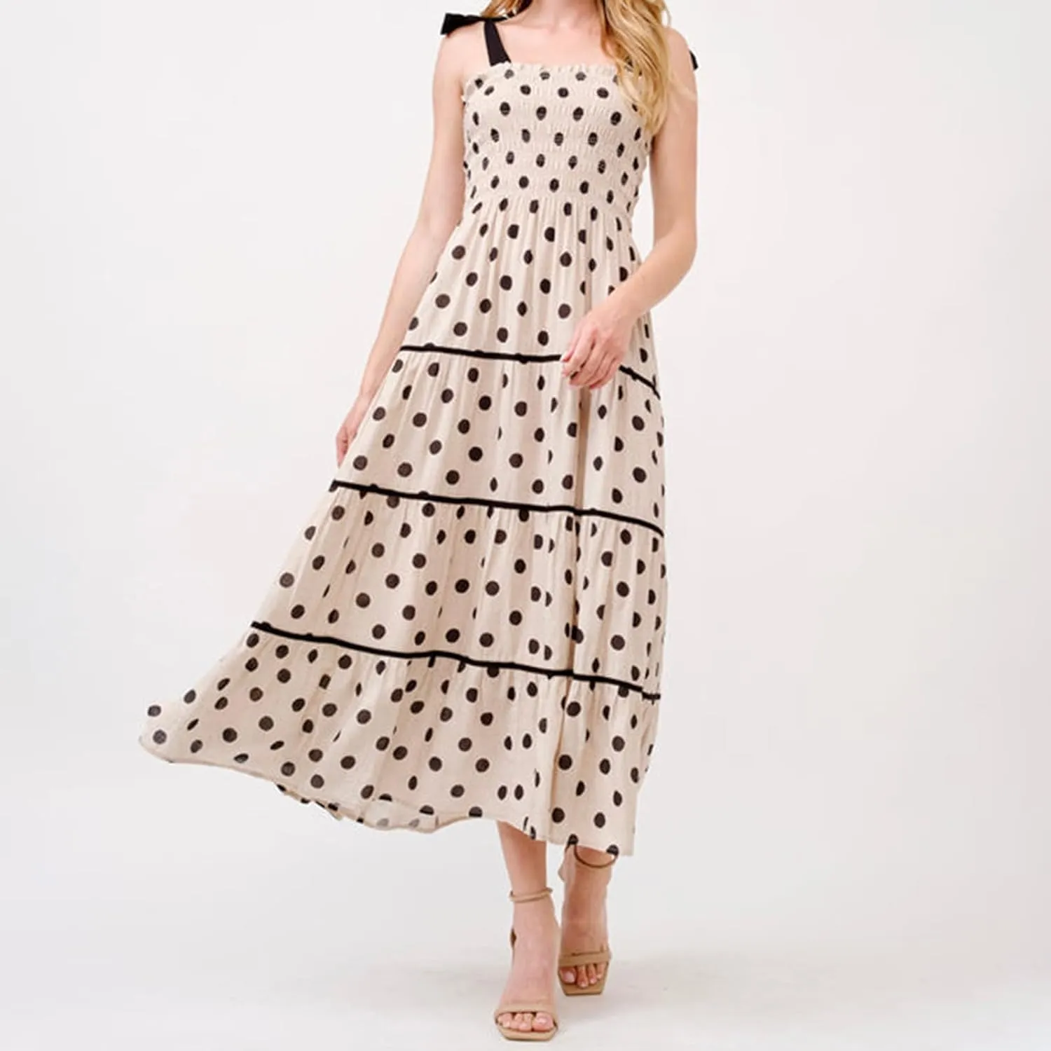 Meiweileya Tie Shoulder Smocked Maxi Dress for Women Square Neck Floral Printed Ruffle Long Dress Y2k Tiered Boho Sundress